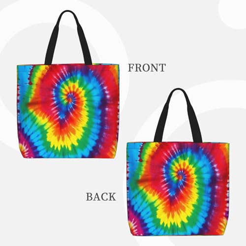Tie Dye Rainbow Print Tote Bags, Large Capacity Zipper Shoulder Bag, For Shopping, Work, Daily3