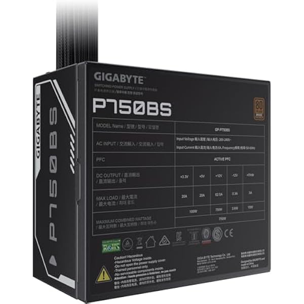 Блок питания GIGABYTE P750BS - PCIe 5.0 80 Plus Bronze полностью модульная конструкция вентилятор 120 мм совместим с ATX разъем EU