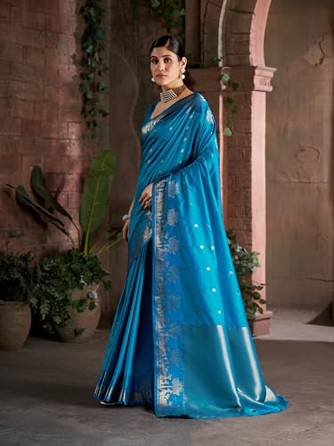 Image of MADHUHANSH Women's Cotton Silk Saree with Unstitched Blouse Piece Zari Weave and Floral Pattern | Heavy Embroidery Saree for Women | Interview Saree for Women | Readymade Blouse with Saree Set
