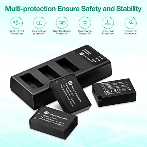 FirstPower LP-E17 Battery and Triple Slot Charger for Canon EOS R8, R10, R50, EOS RP, Rebel T8i, T7i, T6i, T6s, SL2, SL3, EOS M3, M5, M6, 77D, 200D, 750D, 760D, 800D, 8000D Camera - Image 6