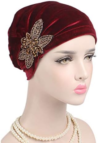Women's Stretch Velvet Turban Hat Cancer Chemo Beanie Beaded Flower Hair Wrap Cap Headwear - Image 6