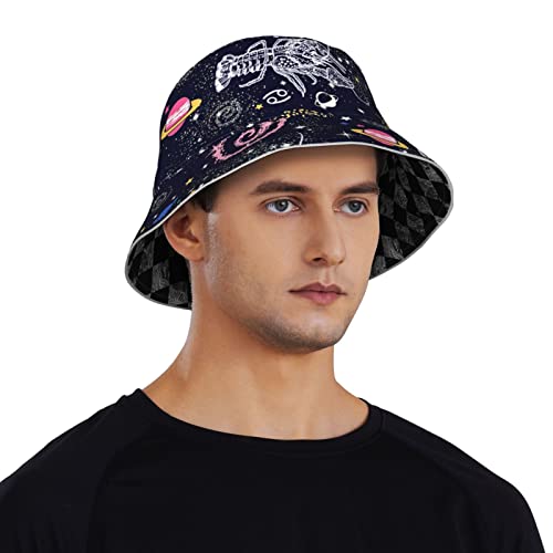 Constellation Bucket Hat Zodiac Cancer Fisherman Hats Summer Travel Double-Side-Wear Sun Caps For Women Men #TOP7