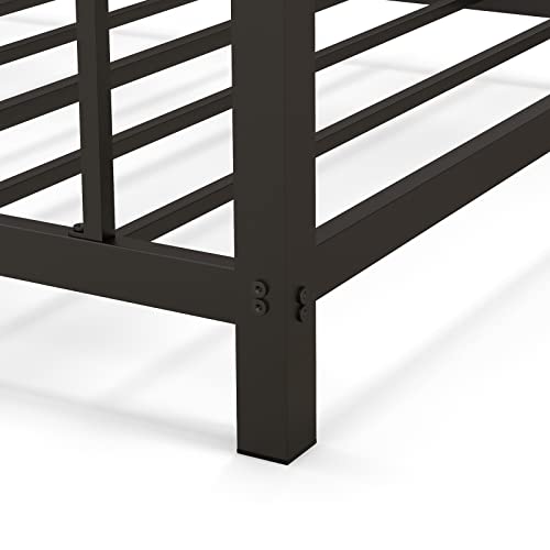 Giantex Metal Bunk Bed Twin Over Twin, Low Profile Bunk Bed Frame With Ladder & Full Length Guardrail, Space-Saving Twin Size Bed Frame For Kids Teens, No Box Spring Needed, Black #TOP7