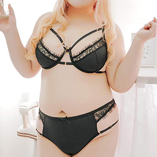 Ensemble lingerie sexy dentelle femme sous-vêtements 2 pièces taille haute noir XL