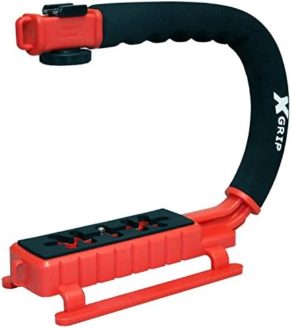 Opteka X-Grip Professional Camera/Camcorder Action Stabilizing Handle with Accessory Shoe for Flash, Mic, or Video Light (Red)