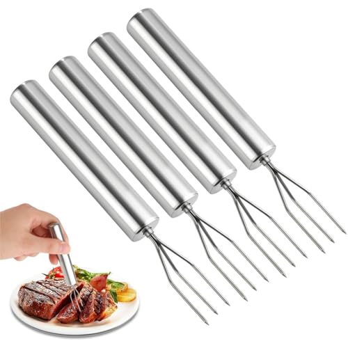 Xinlon 4 Piezas Tenedores patatas acero inoxidable, Tenedor reutilizable para barbacoa, Tenedor de maíz, Tenedors para frutas, Juego premium con tapas seguridad, Herramienta portátil para barbacoa