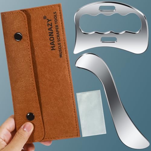 Haonazy Gua Sha Massage Tool 2 in 1 Stainless Steel GuaSha Scraping Massage IASTM Tools Great Soft Tissue Mobilization Tool