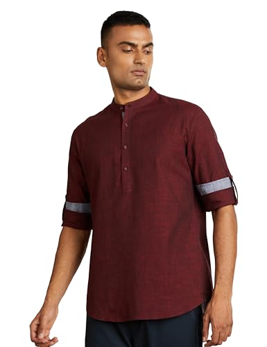 Image of Amazon Brand - Symbol Men's Solid Cotton Slub Short Kurta (Regular Fit)