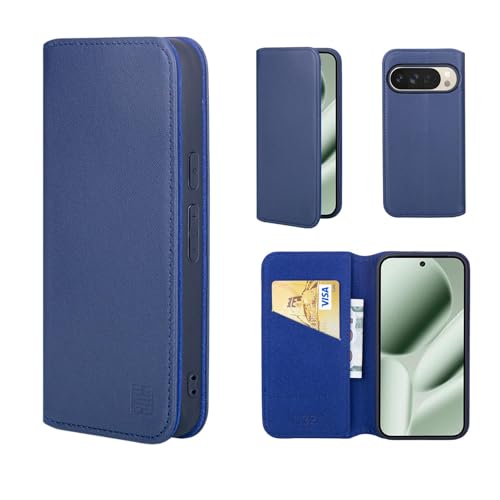 32nd Klassische Serie 2.0 - Lederhülle Hülle Cover für Google Pixel 10 Pro XL, Echtleder Hülle Mit RFID-Blockierung Kartensteckplatz, Magnetverschluss & Standfuß - Marineblau