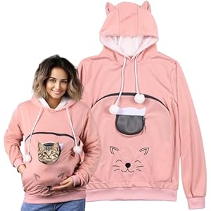 HOMELEVEL Pullover Katzentasche - Katzen Hoodie mit Tasche - Hoodie mit Katzentasche warm - Pulli mit Hundetasche - Pullover mit Katzentasche Damen - Katzentragepullover