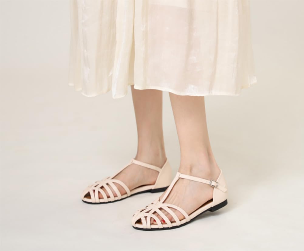 EFLALYHG Sandalias Planas de Verano para Mujer, Sandalias Romanas de Punta Redonda y Abierta, Sandalias con Tira en T caladas