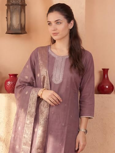 Image of INDO ERA Women's Viscose Self Design Straight Kurta with Pant & Dupatta Set