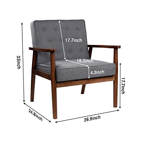 Jiasting Mid-Century Retro Modern Solid Wood Armrest Accent Chair, Faux Leather Tufted Back Upholstered Lounge Chairs, Living Room Furniture (Grey 8325) #TOP5