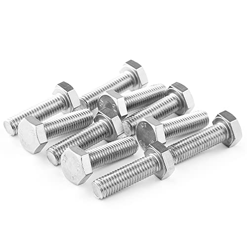 Image of M10-1.5 x 80mm Heavy Duty Hexagon Bolts Hex Head Screws, 304 Stainless Steel, Metric Machine Fully Thread, Bright Finish, Quantity 8PCS