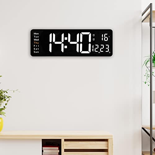 Horloge murale numérique LED blanche avec date température et télécommande