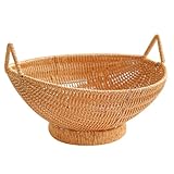 ARTSEWPLY Rattanimitat Obstkorb mit Dreieckshandgriff und Sockel Gewebter Snack und Aufbewahrungskorb für Wohnzimmer und Küche