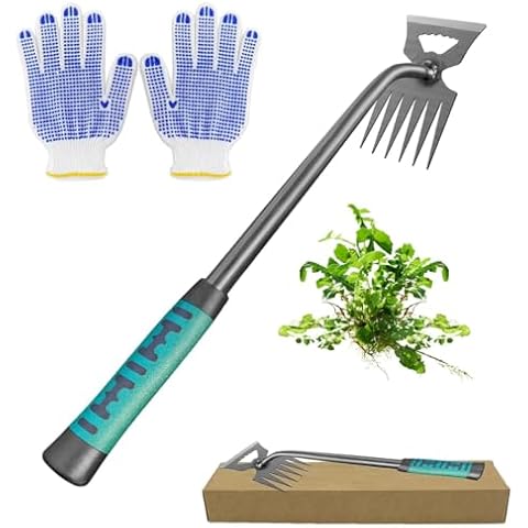 Damsale Weed Puller Tools Sharp Weeding Tool High Manganese Steel Weed Remover Tool, Grass Root Removal Tool with Handle 6 Teethes Dual Purpose Hand Weeder Tool for Yard Garden Farm Cover
