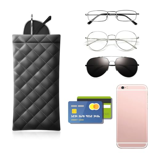 Image of Soft Sunglass Case PU Leather Squeeze Top Eyeglass Case Portable Sunglass Pouch Organizer Bag
