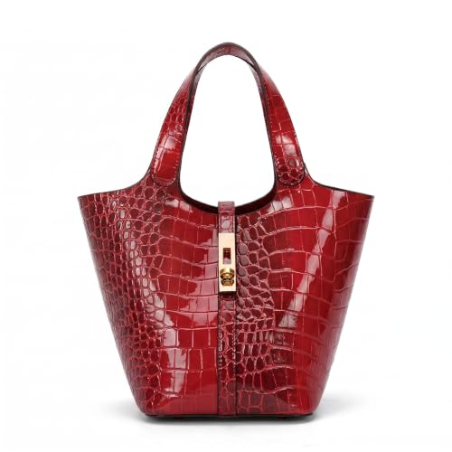 Image of Tote Bag for Women Vegan Leather Bucket Purse for Women Top Handle Handbag Shoulder Bag with Detachable Small Purse