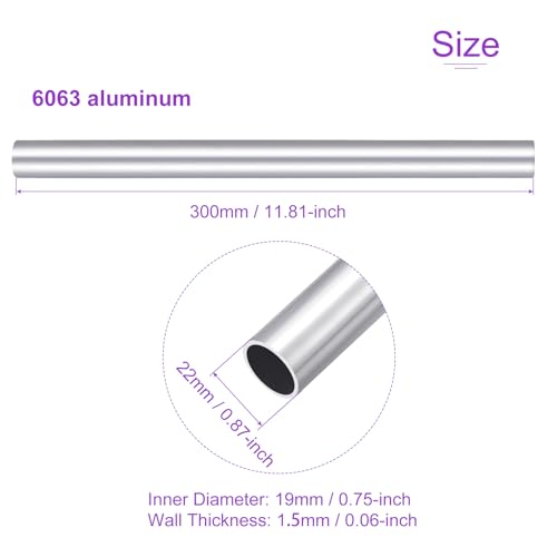 DMiotech (22 mm średnica zewnętrzna x 19 mm ID) 6063 aluminiowa okrągła rura o długości 300 mm przemysłowe metalowe rury do budowy ram maszyn projekty DIY