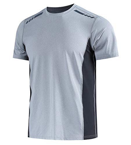 T-shirt voor heren, sportshirt voor mannen, hardlopen, sport, bodybuilding, ondershirt voor heren, basic shirt, stretch, raglanmouwen, sportieve shirts, grijs, XL