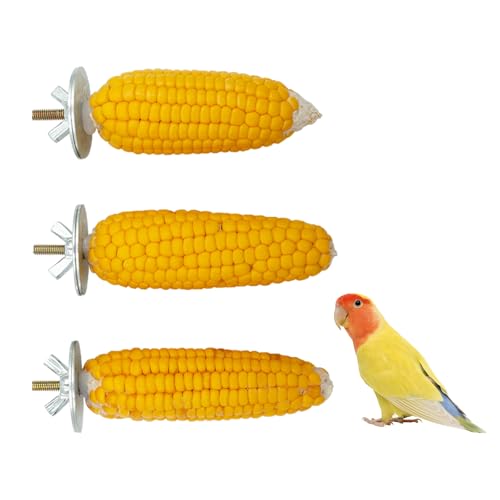 BingegePet Bird Perches, Parakeet Cage Accessories, 3 Pack Natural Mini Corn Standing Perch Chew Toy, Bird Toys for Budgies, Cockatiels, Lovebirds, Green Cheeks, Small to Medium Birds