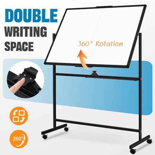 Image of Rolling Whiteboard 48 inch x 36 inch Sturdy Dry Erase White Board on Wheel