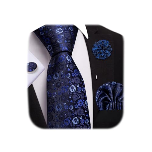 Image of Dubulle Mens Tie and Lapel Pin Paisley Striped Floral Necktie for Men Pocket Square Cufflinks 4PCS Set Wedding Party