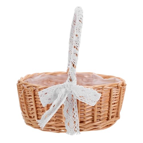 DECHOUS 1Pc Handmade Woven Basket with Lace Design Stylish Home Storage Basket for Organizing Sundries Magazines and Care Accessories Portable and Sturdy with Convenient Handle