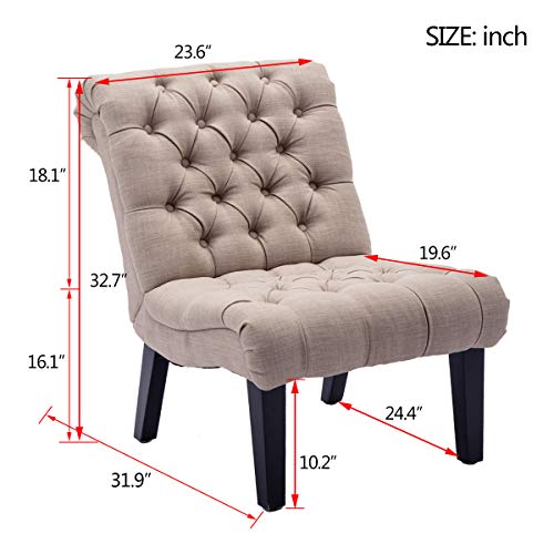 Sillón tapizado botón caqui estructura madera miniatura 2