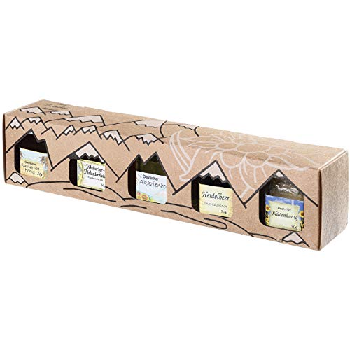 Puntzelhof Allgäuer Delikatessen - Allgäuer Genuss-Box | Honig und Fruchtaufstriche Geschenkbox mit 5x 50g Feinschmecker-Brotaufstrich