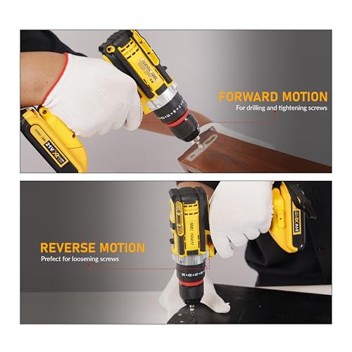 Image of Cordless Drill Driver, 21V Li-ion Battery, 0.8-10mm Keyless Chuck, LED Light, Variable Speed, TPR Grip || With Warranty || Two-speed settings with variable speed trigger for precise control.