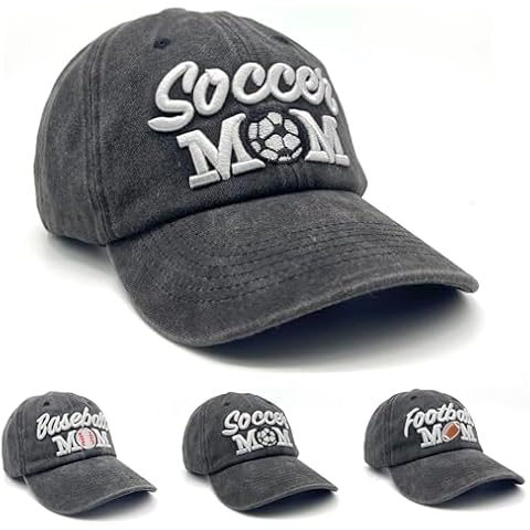 Baseball Cap for Women Washed Distressed Cotton Dad Hat for Soccer Baseball Football Mom (US, Alpha, One Size, Soccer Mom) Cover