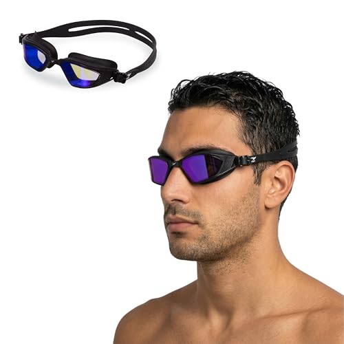 Image of AquaElite Ultra Wide Mirrored Swimming Goggles for Men & Women| Lab tested by Experts | Dual Anti Fog Tech with UV Protection 600 | Polycarbonate Lens with Adjustable Silicone Strap - Black Blue