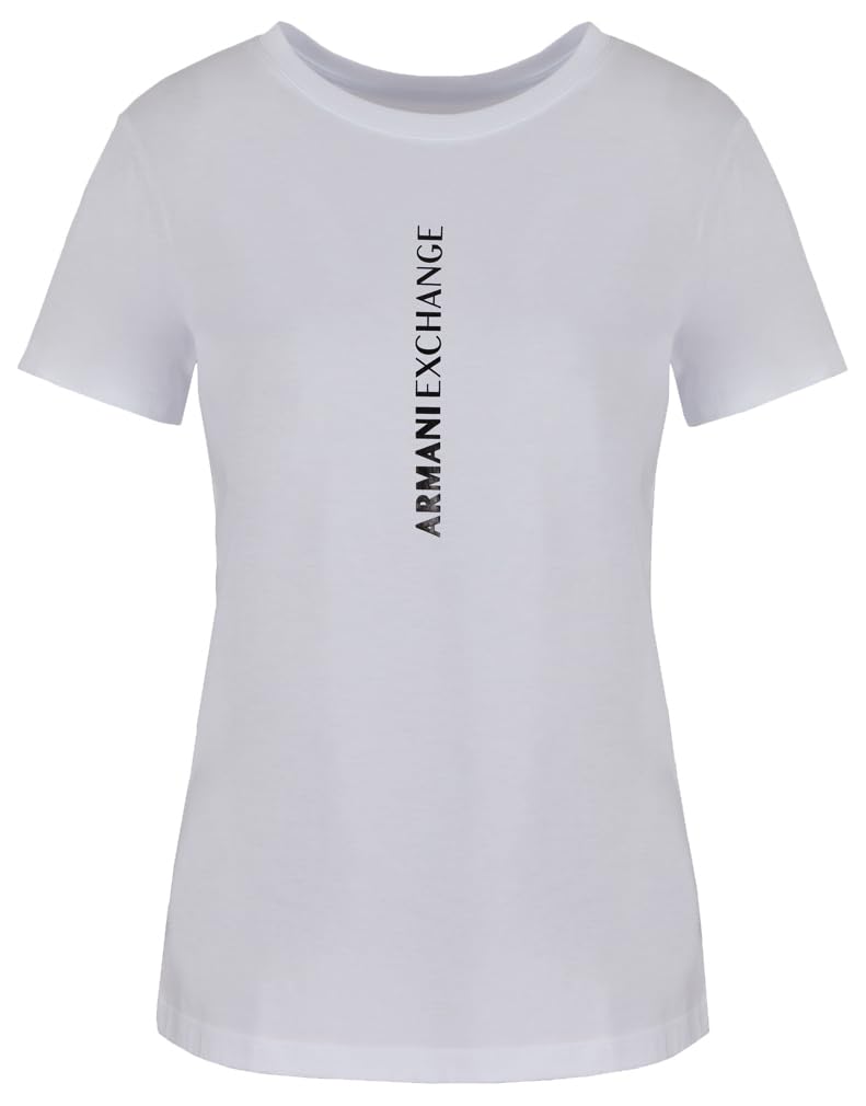 Armani Exchange Damen Weiß Girl's Route 66, Front Logo T-Shirt,White,L