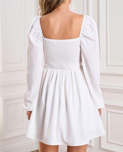 Women's Casual Square Neck Short Dress Long Lantern Sleeve A Line Wedding Guest Party Mini Dresses2