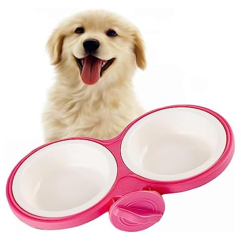 Pet Durable Bowl Cage Bowl,Pet Food Water Removable Bowls with Bolt Holder Hanging Cage Coop Cup Non-Skid Feeder Set Double Diners Portable for Feeding Dogs Cats Birds Cover