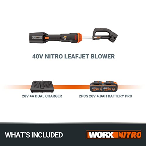 WORX NITRO 36V(40V MAX) Cordless Leaf Blower WG585E Brushless Blower, 3 Speeds + Turbo Mode, 266km/h Air Speed, 1053m³/h Air Volume, Lightweight & Compact, PowerShare, 2* 4.0Ah Battery, 1* 2A Charger - Image 6