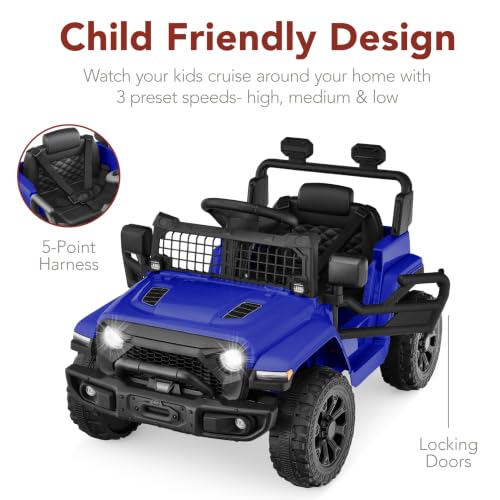 Image of Best Choice Products 12V Kids Ride On Truck Car w /Remote Control, Electric Ride On Car for Toddlers 3-5, Battery Powered Ride On Toy w /LED Lights, 4-Wheel Suspension, Safety Harness - Navy