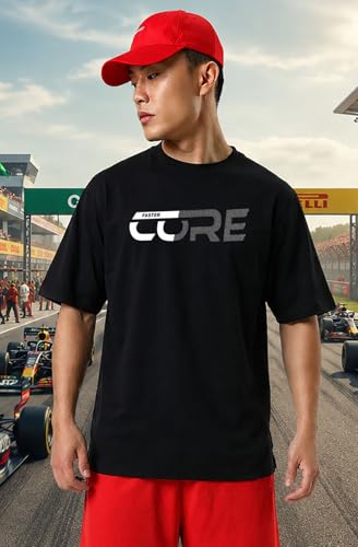 Image of Khakey Men's F1 Racing Graphic Printed Black T-Shirt | Formula 1 Back Print Drop Shoulder Tee | Motorsports Car Print Tshirt for Men & Women | Cotton Streetwear Tee's | Unisex Fit