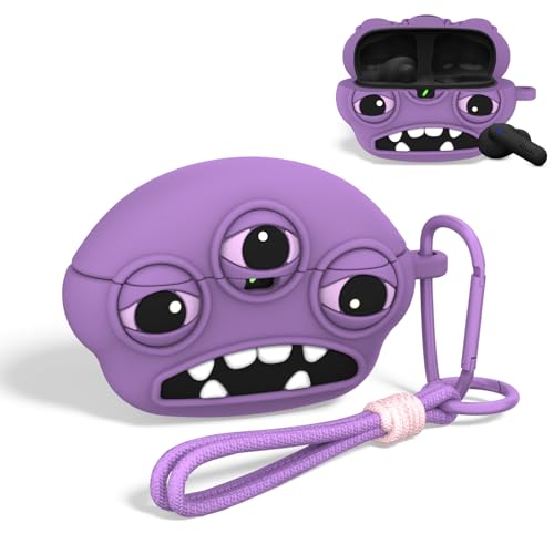 OAJ Capa para JBL Vibe 200TWS/JBL Vibe Beam/Beam 2, desenho animado 3D de rosto feio engraçado, silicone macio para fones de ouvido JBL, capa com chaveiro e cordão (Roxo)