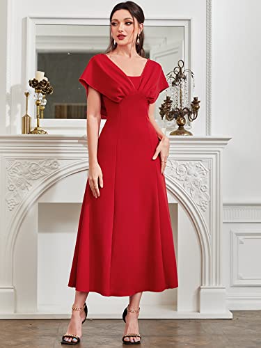 Image of Shasmi Women's & Girl's Solid A-Line Maxi Dress | V-Neck Pleated Bodice | Cap Batwing Sleeves | Fit & Flare Evening Gown (Dress 274)