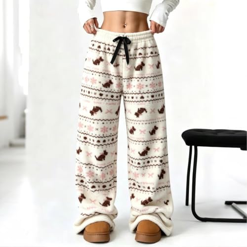 CHENXDZHAO Pajama Pants Women,Fleece Pants Women Wide Leg Elastic Waist Fuzzy Pajama Pant Fall Winter Trendy Cute Casual Loose Fit Cozy Pj Bottoms 2026 Christmas Sleepwear,Light Pink,L - image 4