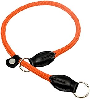 ZOOLESZCZ ORANGE HandMade Strong Rope Rolled Slip Dog Choker Choke Collars with black leather finish (16")