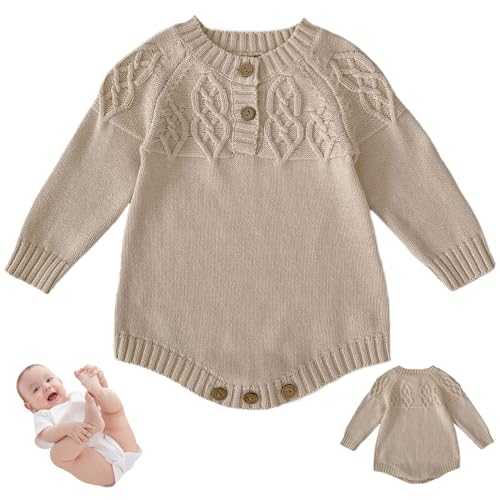 Baby Girl Romper, 73cm/28.7inch Long Sleeve Knitted Jumpsuit with Button Closure, Baby Boy Romper for Baby Boys Girls
