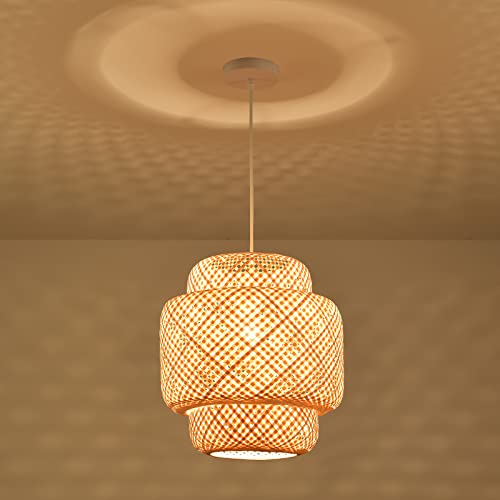 Lhjihfu Pendant Light Hand Woven Natural Bamboo Lantern Light, Ceiling Hanging Light Fixture Pendant Lights For Kitchen Island Living Dining Room Farmhouse Home Decoration D11.81 X H14.56 Inch #TOP1