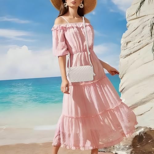 Image of Woven Crossbody Bag for Women,Small Handbag Cute Purse Vegan Leather Handmade Shoulderbag,Lightweight Tote Bag with Strap