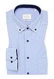 NO IRON - bügelfrei ETERNA Herren Hemd Modern Fit Karo Button-Down-Kragen (DE/NL/SE/PL, Kragenweite, 44, Regular, Regular, Blau Weiß)