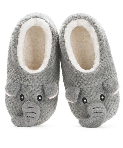 The Metluks Elephant Slippers for Big Kids Cute Fuzzy Animal Slipper Socks with Non Slip Gripper Soles Size 1-3