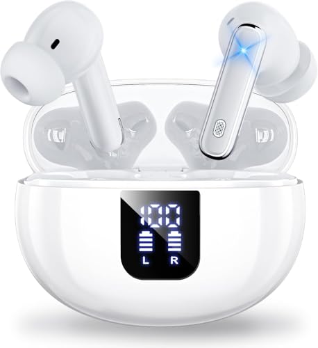 EUQQ Kopfhörer Kabellos Bluetooth 5.4 ANC+ENC Noise Cancelling In Ear Kopfhörer 360° HiFi Stereo 1 std Schnellladung 36 Std Spielzeit Ohrhörer mit LED Ladebox S/M/L Ohr Kappen Type C Ladekabel (Weiß)